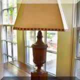 D07. Urn lamp with trim on the shade. 32”h 